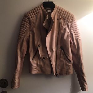 Faux leather biker jacket pale pink/nude